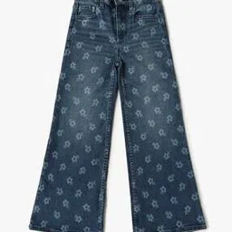 Printed Mid-Rise Ice Wash Flared Jeans-image-17