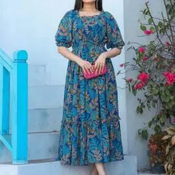 Women Leaf Print Fit & Flare Dress-image-2