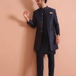 kisah Men Texture Kurta Indowestern Sherwani Trouser Set-picture-11
