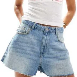 Denim A-Line Shorts with Contrast Stitch-image-10