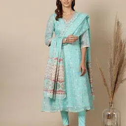aurelia Women Floral Woven A-Line Kurta with Pants & Dupatta-picture-51