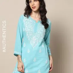 indie picks Women Hand Embroidered Lucknowi Chikankari Straight Kurta-picture-14