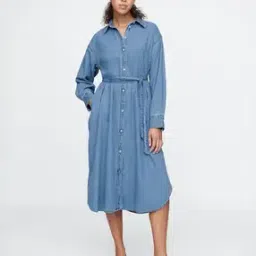 gap Women Relaxed Fit Denim Shirt Dress with Tie-Up Waist-picture-26