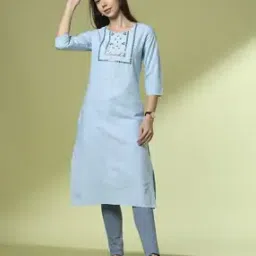 acai Women Embroidered Round-Neck Straight Kurta-picture-35