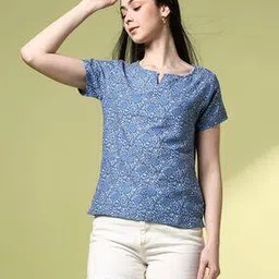 Women Floral Print Relaxed Fit Cotton Top-image-77