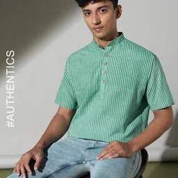 indie picks Hand-Dyed Handblock Print Double Dabu Short Cotton Kurta-picture-12