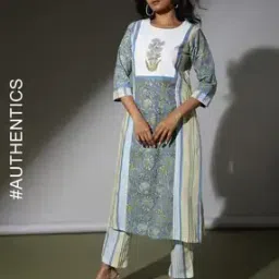indie picks Handblock Print Flared Cotton Straight Kurta-picture-20