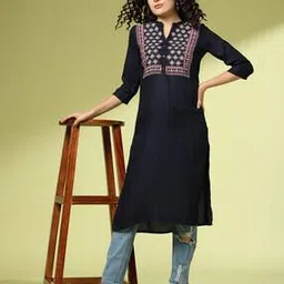 acai Women Straight Kurta with Embroidered Yoke-picture-35
