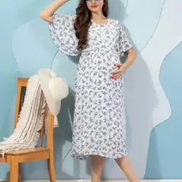 easy mom Women Floral Print Fit & Flare Maternity Dress-picture-22