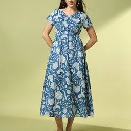 acai Women Floral Print Cambric Cotton A-Line Dress-picture-18
