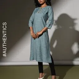 indie picks Women Hand Embroidered Straight Cut Cotton Kurta-picture-12