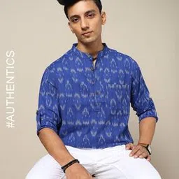 indie picks South Ikat Cotton Short Kurta with Roll-Up Sleeves & Patch Pocket-picture-44