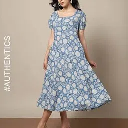 indie picks Handblock Print Cotton Flared Dress-picture-52