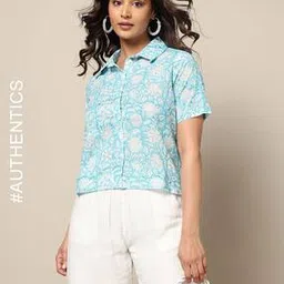 Handblock Print Straight Cotton Shirt-image-86