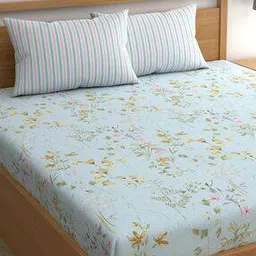 chhavi india 210 TC Floral Print King Size Bedsheet with Pillow Covers-picture-52