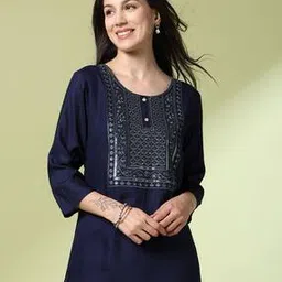 acai Women Embroidered Round-Neck Straight Kurta-picture-43