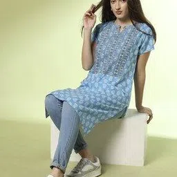 acai Women Leaf Print Straight Kurta-picture-39