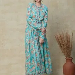 fashor Women Floral Print A-Line Dress with Belt-picture-15