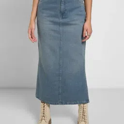 sf jeans by pantaloons Women Straight Skirt with Fringe Hem image 1