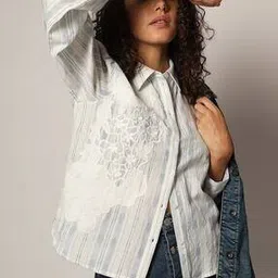 vero moda Women Striped Regular Fit Cotton Shirt-picture-13