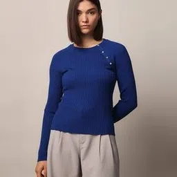 Women Ribbed Regular Fit Round-Neck Pullover-image-25