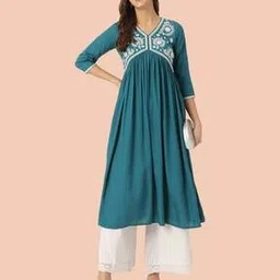 Women Embroidery Flared Kurta-image-4
