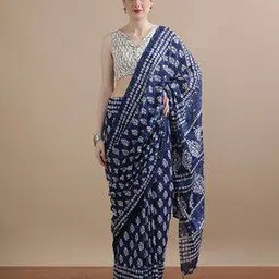 jaipur kurti Women Floral Print Pure Cotton Mulmul Saree-picture-30