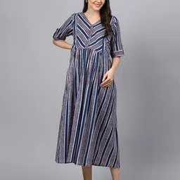 negen Striped V-Neck Fit & Flare Dress-picture-16