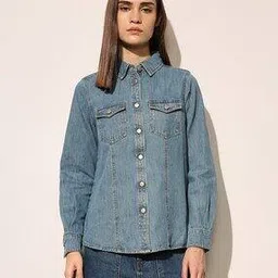 only Women Washed Regular Fit Shirt with Fla pPockets-picture-31