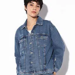 only Women Washed Distressed Regular Fit Denim Jacket-picture-12