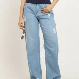 Shein Mid Wash Light Distress Frayed Hem Loose Fit Jeans-picture-42