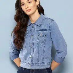 Women Regular Fit Denim Jacket with Flap Pockets-image-14