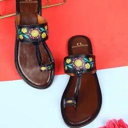 carlton london Women Floral Print Toe-Ring Flat Sandals-picture-10