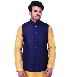manyavar Button-Front Nehru Jacket with Welt Pockets-picture-22