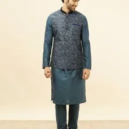 manyavar Men Floral Woven Regular Fit Nehru Jacket-picture-19