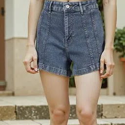 Shein High Rise Panelled Denim Short With Pockets-picture-22