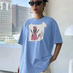 Women Graphic Print Oversized Fit Round-Neck T-Shirt-image-88