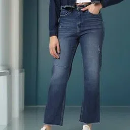 pepe jeans Women Sora Mid-Wash Straight Fit Distressed Jeans-picture-21