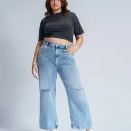 freakins Women Lightly Washed Knee-Slit Straight Jeans-picture-44