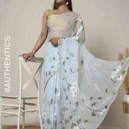 indie picks Handpainted Chiffon Saree with Attached Blouse Piece-picture-13