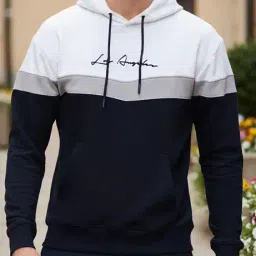 Shein Drop Shoulder Typographic Chest Print Colour-Block Hoodie image 1