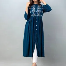 purvija kurties Embroidery Round Neck Flared Kurta-picture-22