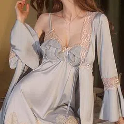 lulu & sky Women Lace Nightie with Robe-picture-43