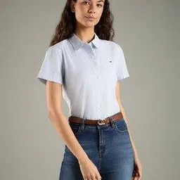 tommy hilfiger Women Puff Oxford Striped Regular Fit Shirt-picture-18