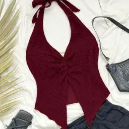 Shein Tie-Up Halter Neck Textured Short Top-picture-28