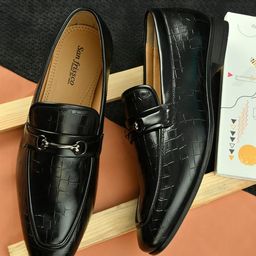 San Frissco Men Textured Leather Formal Horsebit Loafers-picture-34