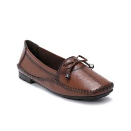 Zoom Shoes Women Leather Textured Bow Detailed Lightweight Loafers-picture-4