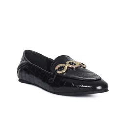 London Rag Women Black Croc Textured Loafers-image-80