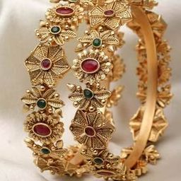 karatcart Women Set of 2 Gold-Plated Floral Bangles-picture-20