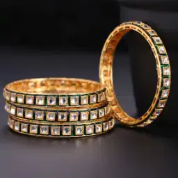 yellow chimes Set of 4 Gold-Plated Stone-Studded Bangles-picture-29